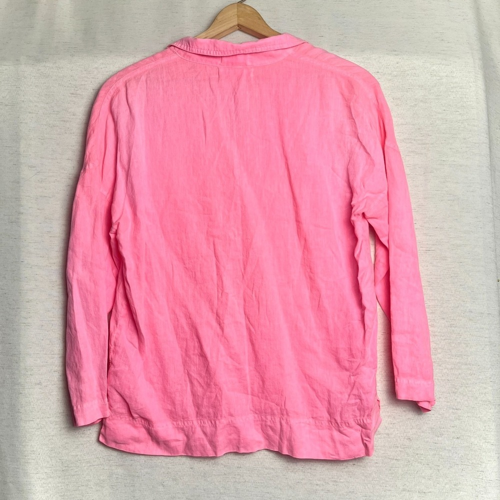 C&C California 100% Linen Hot Pink Split Neck Top Size Medium Resort Vacation - Picture 4 of 6